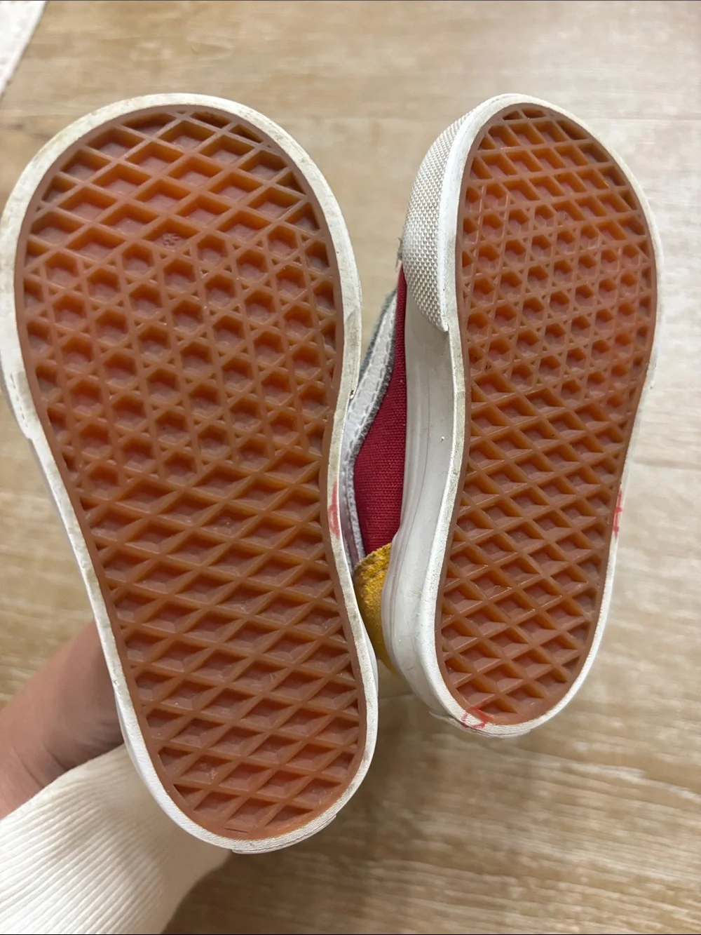 Vans Toddler Burgundy, Yellow & Gray Low Top Velcro Sneakers